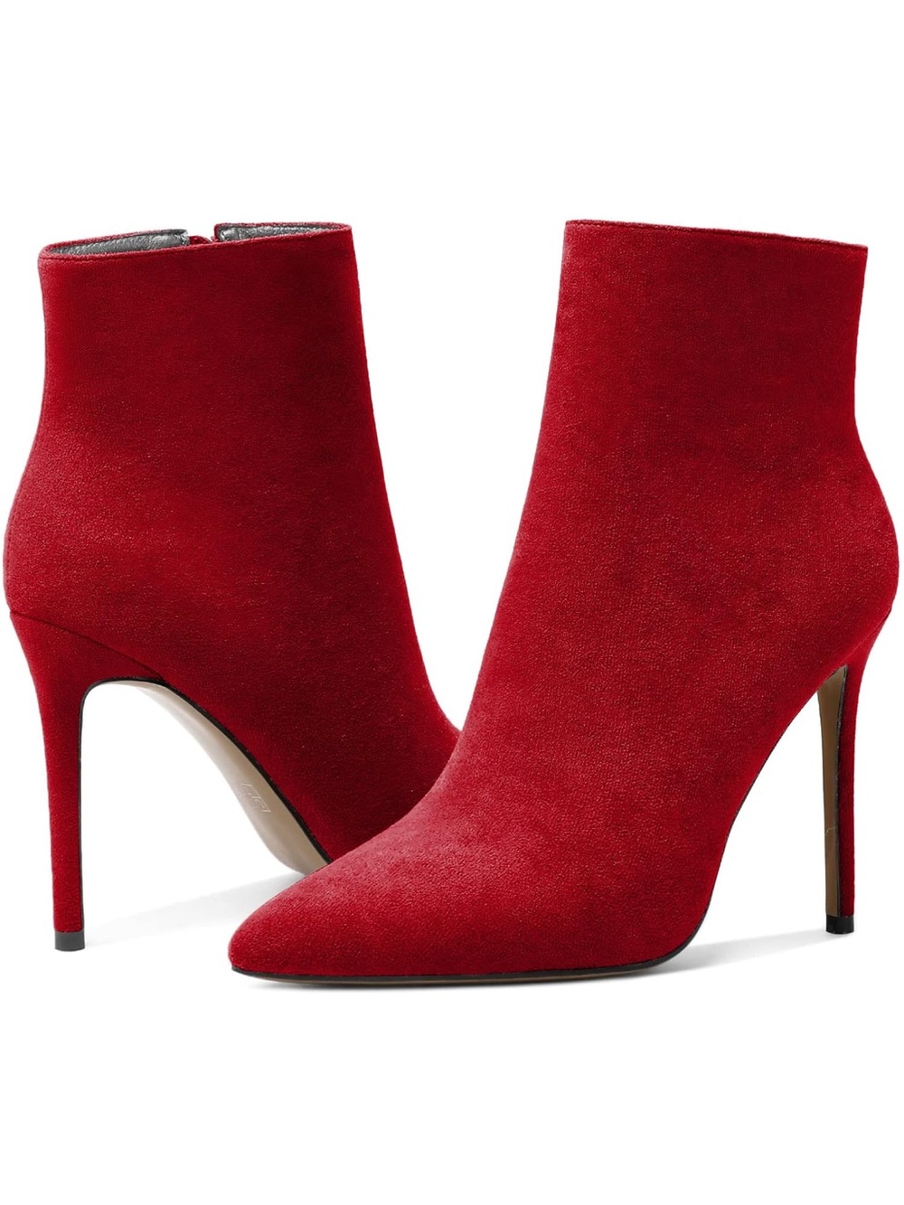 Red Suede Pointed-Toe Stiletto Ankle Boots - Women